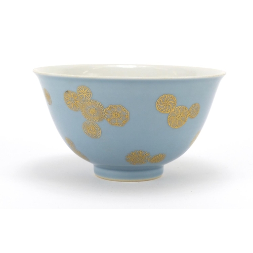 317 - Chinese porcelain bowl gilded with flower heads, six figure character marks to the base, 13cm in dia... 