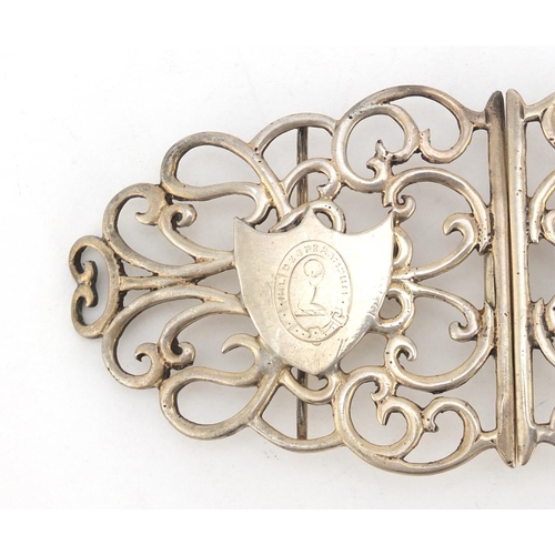 608 - Victorian silver two piece nurses buckle by George Unite & Sons Birmingham 1875, 14cm in length, 64.... 