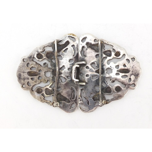 606 - Victorian style silver two piece nurses buckle embossed with putti, PJB London 1961, 10.5cm in lengt... 