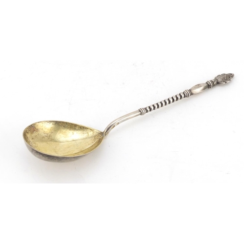 629 - Russian silver spoon with gilt bowl, 18.5cm in length, 58.0g