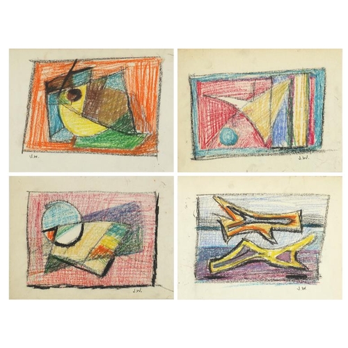 904 - Attributed to John Wells - Abstract composition, four pastels, framed, each 24cm x 19cm