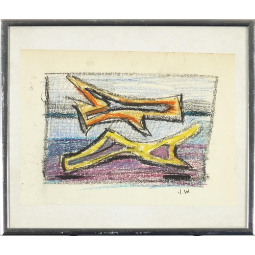 904 - Attributed to John Wells - Abstract composition, four pastels, framed, each 24cm x 19cm