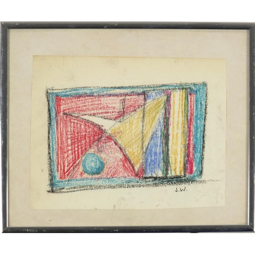 904 - Attributed to John Wells - Abstract composition, four pastels, framed, each 24cm x 19cm