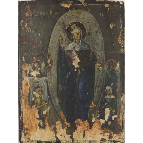 757 - George and the Dragon and Madonna, two 18/19th century Russian Orthodox icons, oil on panels, the la... 