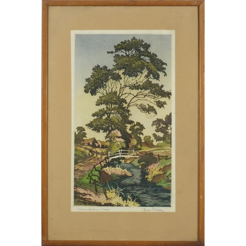 914 - James Priddey - Aquatint- Warwickshire Lane, bridge and trees, Warwick Artist proof blind stamped, 3... 