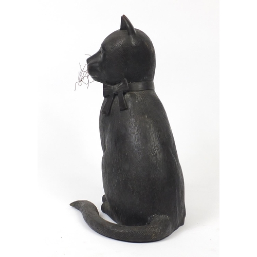 400A - Large Japanese floor standing patinated bronze seated cat, 61cm high