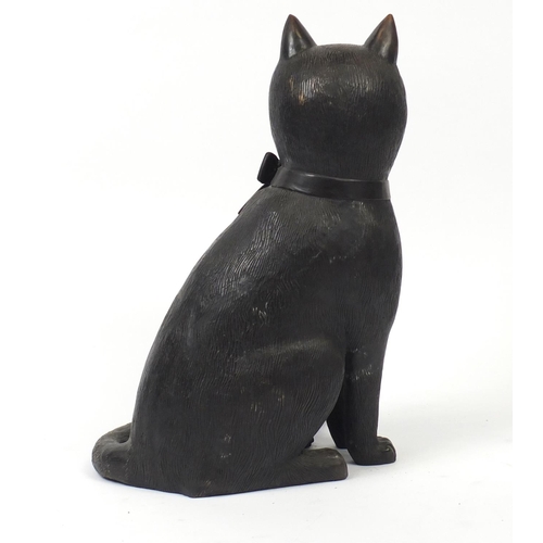 400A - Large Japanese floor standing patinated bronze seated cat, 61cm high