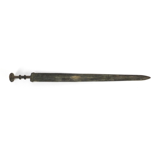 283 - Islamic patinated bronze sword, 64cm in length
