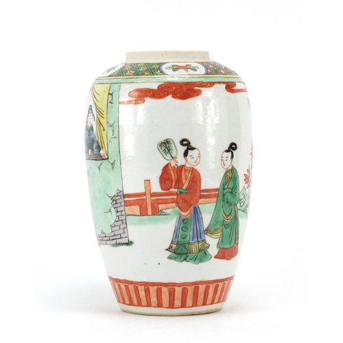 309 - Chinese porcelain jar hand painted in the famille verte palette with figures in a palace setting, 19... 