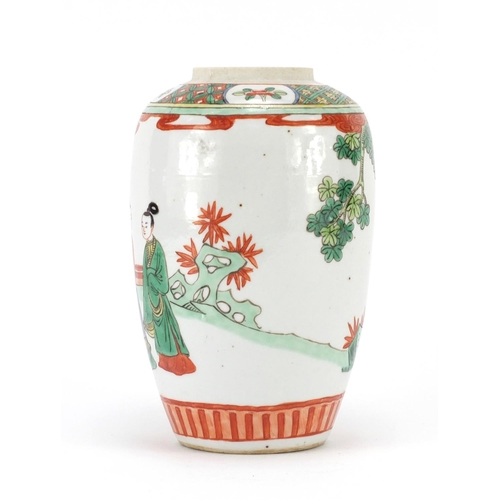 309 - Chinese porcelain jar hand painted in the famille verte palette with figures in a palace setting, 19... 