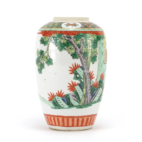 309 - Chinese porcelain jar hand painted in the famille verte palette with figures in a palace setting, 19... 