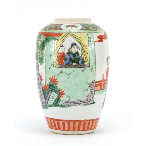 309 - Chinese porcelain jar hand painted in the famille verte palette with figures in a palace setting, 19... 