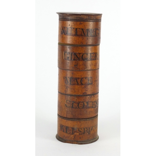 63 - Georgian five section treen spice tower, 23.5cm high