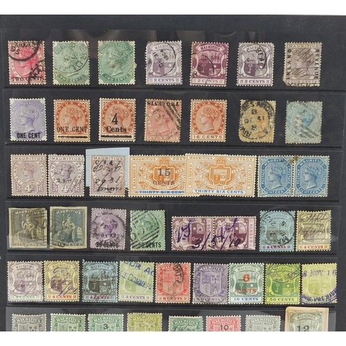 161 - Sheet of Mauritius stamps, some with ink inscriptions, various denominations