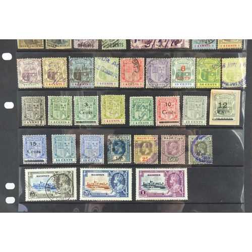 161 - Sheet of Mauritius stamps, some with ink inscriptions, various denominations