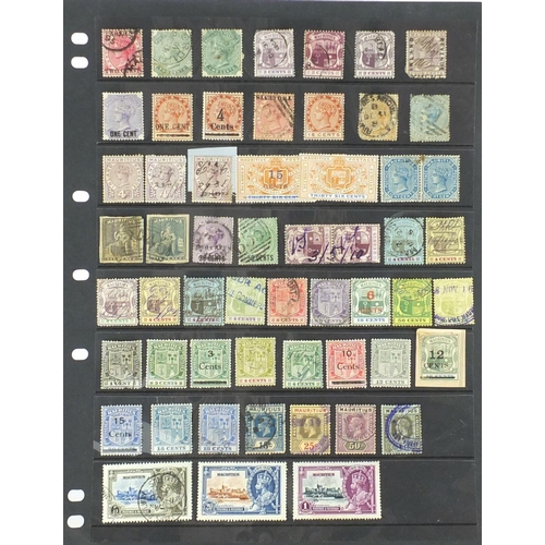 161 - Sheet of Mauritius stamps, some with ink inscriptions, various denominations