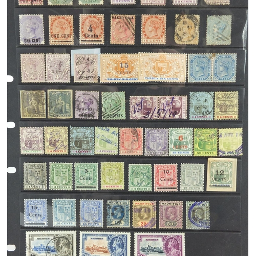 161 - Sheet of Mauritius stamps, some with ink inscriptions, various denominations