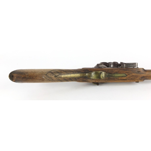 295 - Antique flint lock blunderbuss with engraved barrel, 51cm length