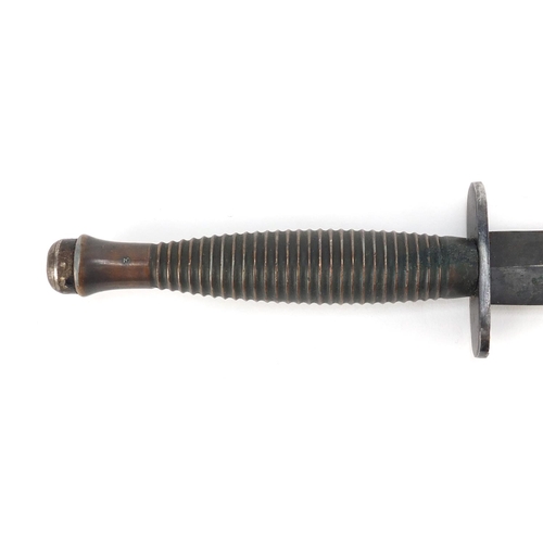 273 - Military Interest Fairburn Sykes fighting knife with sheath, 29.5cm in length