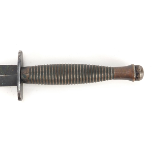 273 - Military Interest Fairburn Sykes fighting knife with sheath, 29.5cm in length