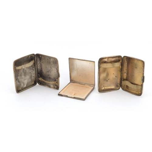 619 - Two rectangular silver cigarette cases and a compact with engine turned decoration, various hallmark... 