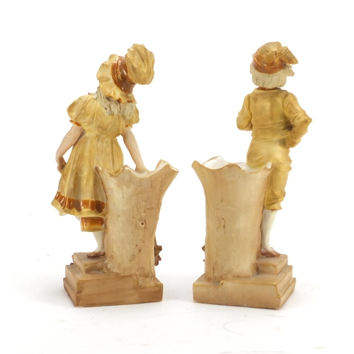 292 - Pair of Austrian figural spill vases by Ernst Wahliss, the larger 19cm high