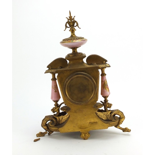 20 - French gilt metal mantel clock with Sèvres style porcelain panels, 40cm high