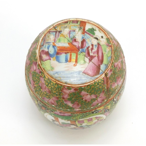 286 - Chinese porcelain jar and cover, hand painted with panels of figures amongst butterflies and flowers... 