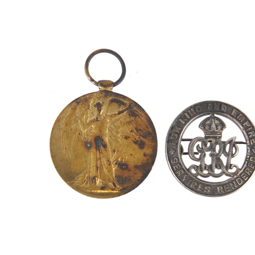 232 - British military World War I pair and services rendered badge, the pair awarded to 241445PTE.W.PENNI... 