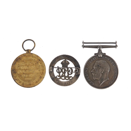 232 - British military World War I pair and services rendered badge, the pair awarded to 241445PTE.W.PENNI... 