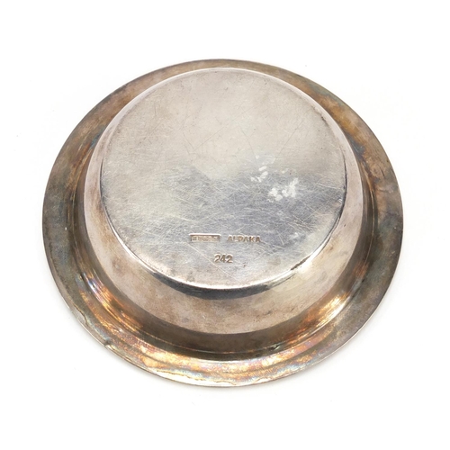 253 - German military interest silver plated bowl with DR crest impressed marks on the base, 10.5cm diamet... 