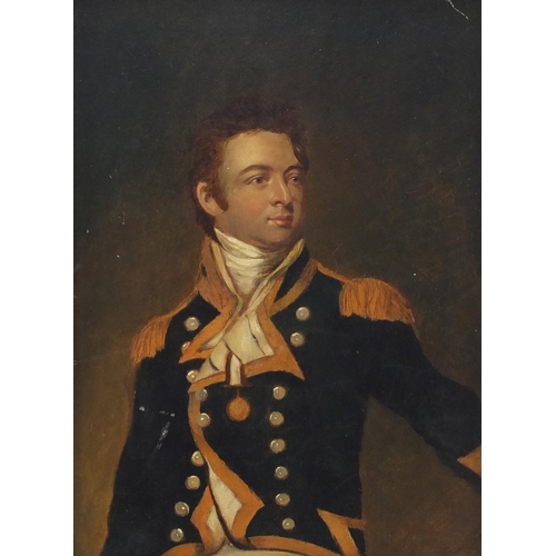 748 - Portrait of a Naval officer, oil on wood panel, framed, 24cm x 17.5cm