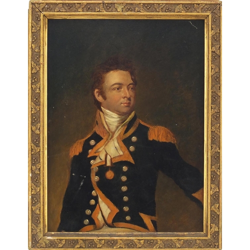 748 - Portrait of a Naval officer, oil on wood panel, framed, 24cm x 17.5cm