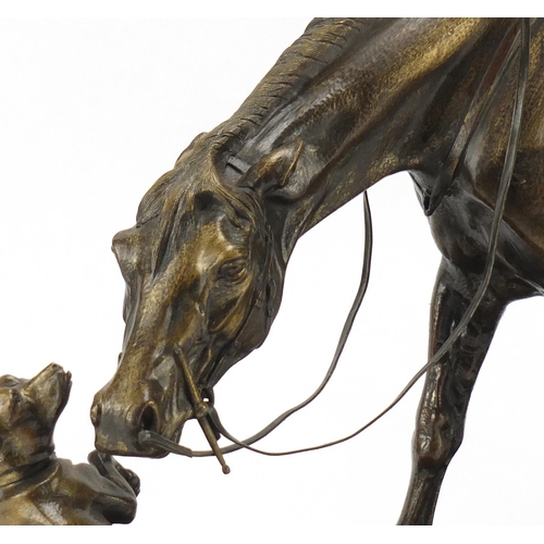 71 - Large french patinated bronze study of a horse and dog in the manner of Isidore Bonheur, 44cm wide