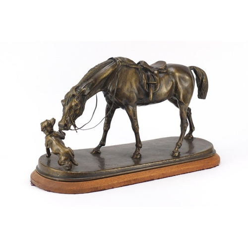 71 - Large french patinated bronze study of a horse and dog in the manner of Isidore Bonheur, 44cm wide