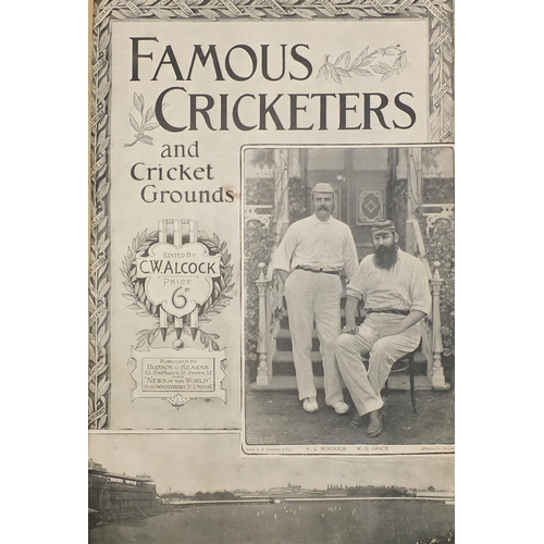 166 - Famous Cricketers and Cricket Grounds, leather bound hardback book published by Hudson & Kearns