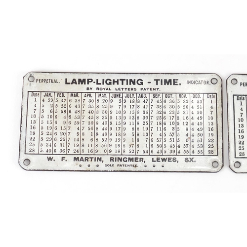 58 - Pair of lighting lamp time perpetual indicator enamel advertising plaques by Royal Letters Patent, W... 