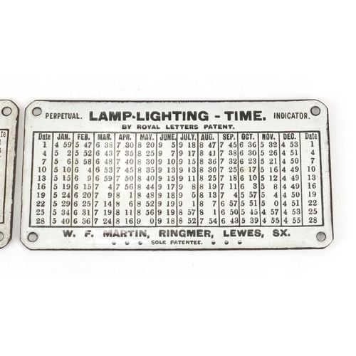 58 - Pair of lighting lamp time perpetual indicator enamel advertising plaques by Royal Letters Patent, W... 