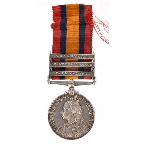 226 - Victorian British military South Africa medal with Transvaal, Orange Free State and Cape Colony bars... 