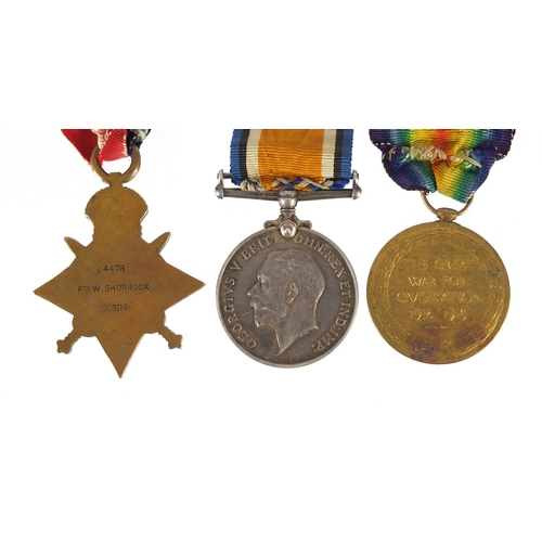 223 - British military World War I trio with Mons Star and 5th Aug-22 Nov 1914 bar, awarded to 4478 PTE.W.... 