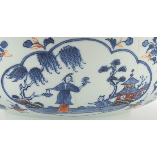 364 - Large Chinese porcelain bowl, hand painted with panels of figures and flowers, 28cm diameter