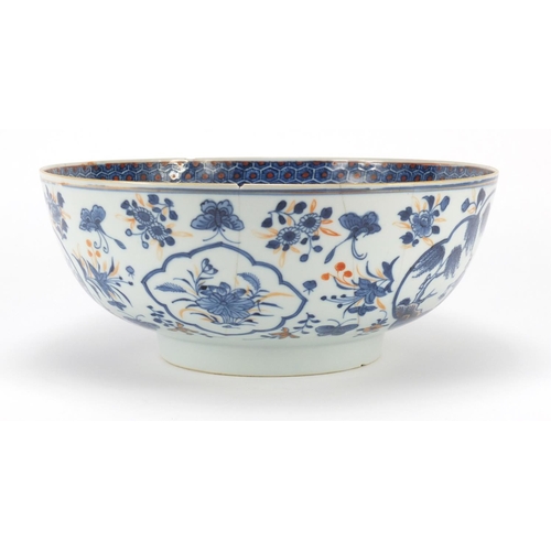 364 - Large Chinese porcelain bowl, hand painted with panels of figures and flowers, 28cm diameter