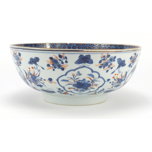 364 - Large Chinese porcelain bowl, hand painted with panels of figures and flowers, 28cm diameter