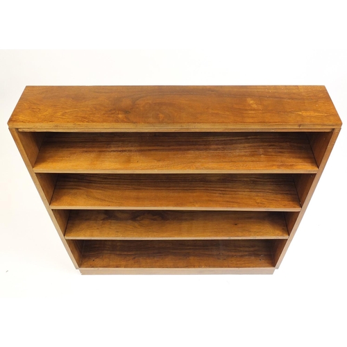 61 - Mahogany open bookcase with three adjustable shelves, 114cm H x 107cm W x 20cm D