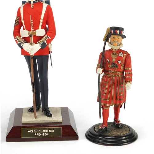 282 - Military figures including Welsh Guard SGT and Beefeater, the largest 30cm high