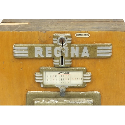 150 - Vintage Regina wall mounted one arm bandit slot machine, 71.5cm H x 46.5cm W x 19.5cm D