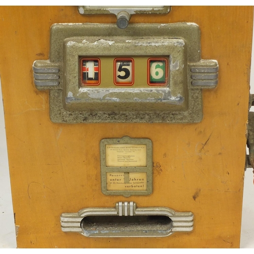 150 - Vintage Regina wall mounted one arm bandit slot machine, 71.5cm H x 46.5cm W x 19.5cm D