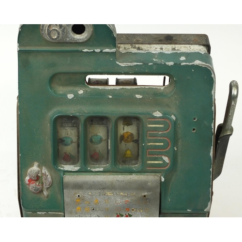 148 - Vintage American one arm bandit slot machine, 65cm H x 39cm W x 38cm D