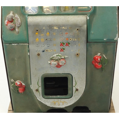 148 - Vintage American one arm bandit slot machine, 65cm H x 39cm W x 38cm D