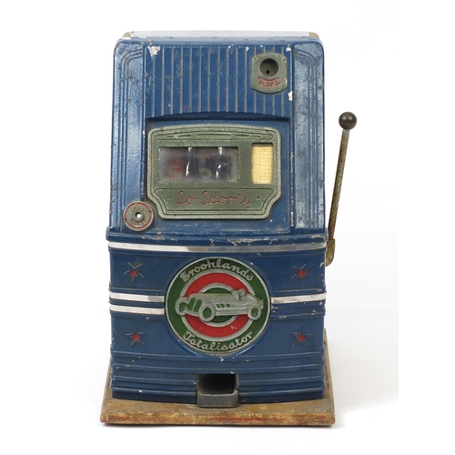 149 - Vintage Booklands Lotalibator one arm bandit slot machine, 63cm H x 40cm W x 40.5cm D